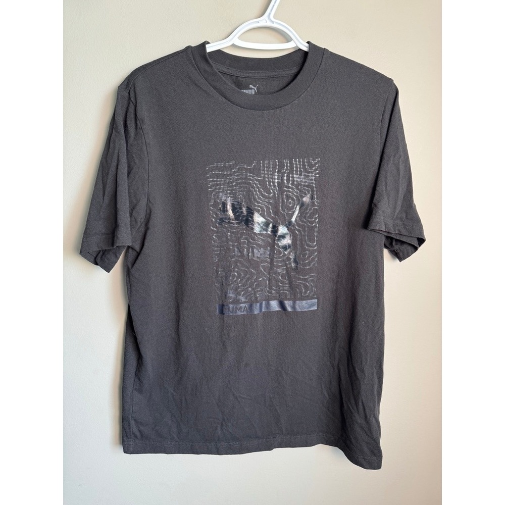 Puma Mens Graphic T-Shirt L Short Sleeve Circuit Board Logo Charcoal Grey Tech